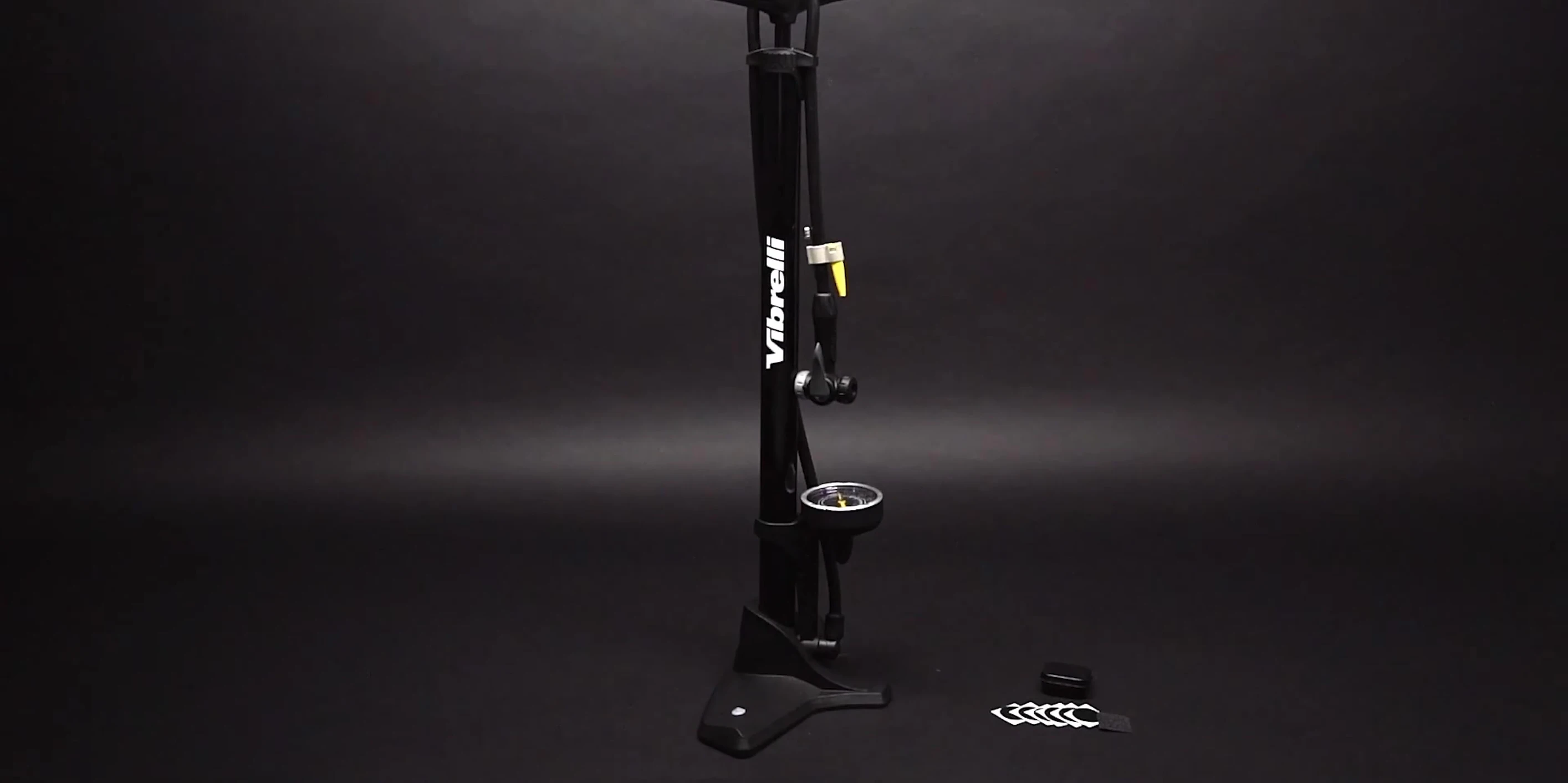 The VeloChampion Pro floor pump, highlighting its compact size.
