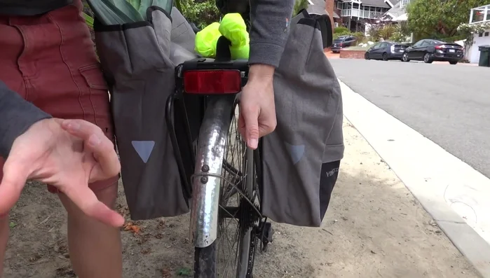 Testing the bags' stability and security while cycling.