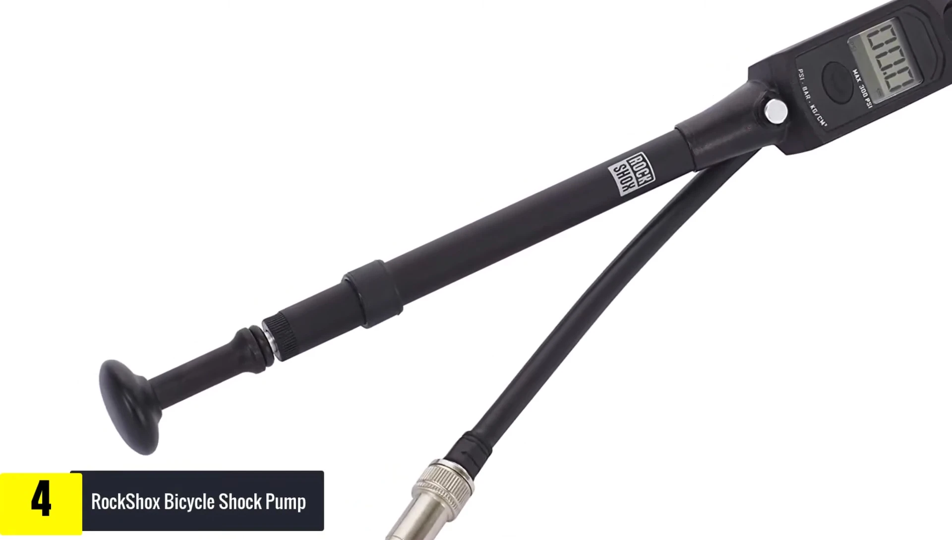 Close up of the Rockshox pump's digital gauge and handle