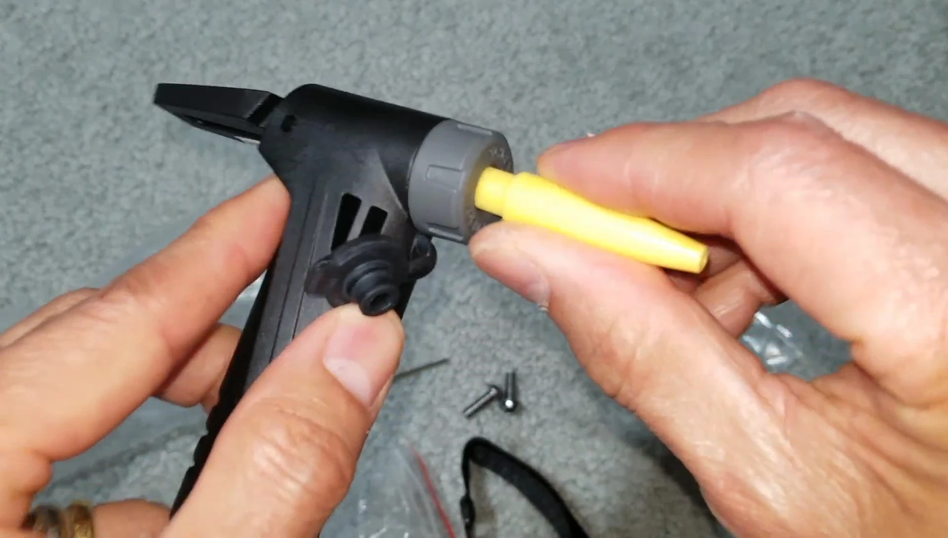 Different valve adapters included with the pump.