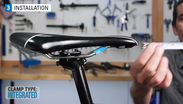 Adjust saddle tilt by loosening and tightening the front/back bolts accordingly.