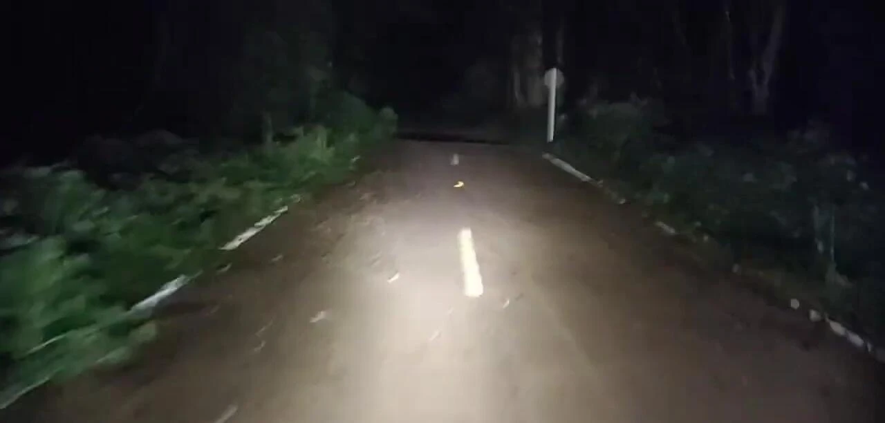 The bike approaching a dirt road