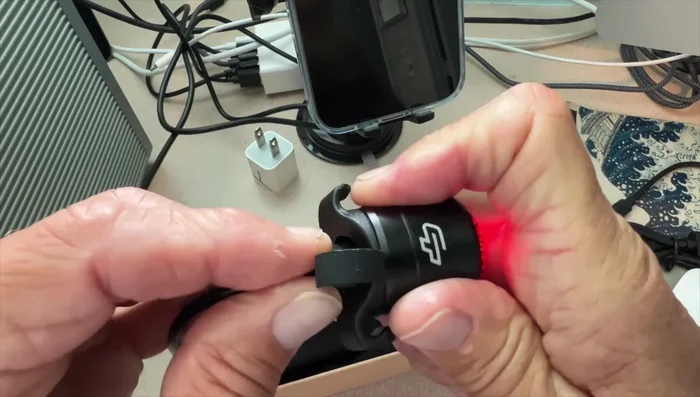 Plug in the light. The light might remain red until fully charged and then turn off.