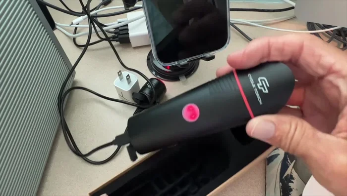 Monitor charging. The lights indicate charging status (red, then green/blue when charged).