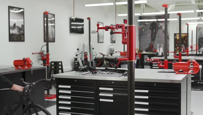 Prepare your workspace and secure the bike in a repair stand.