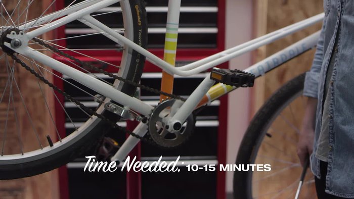 For the right pedal (chain side), turn the wrench to the left to loosen it. For the left pedal, turn the wrench to the right to loosen it.