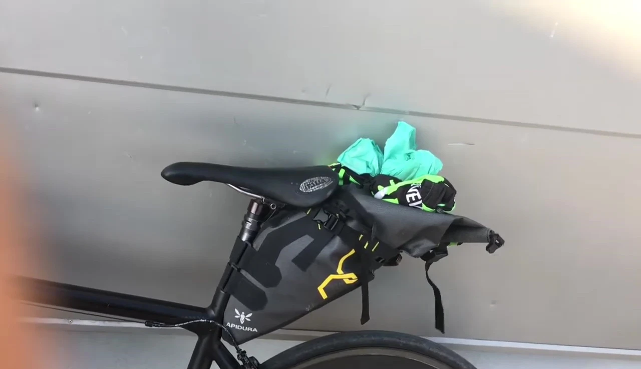 Shot indicating a test of the bag's waterproof capabilities.