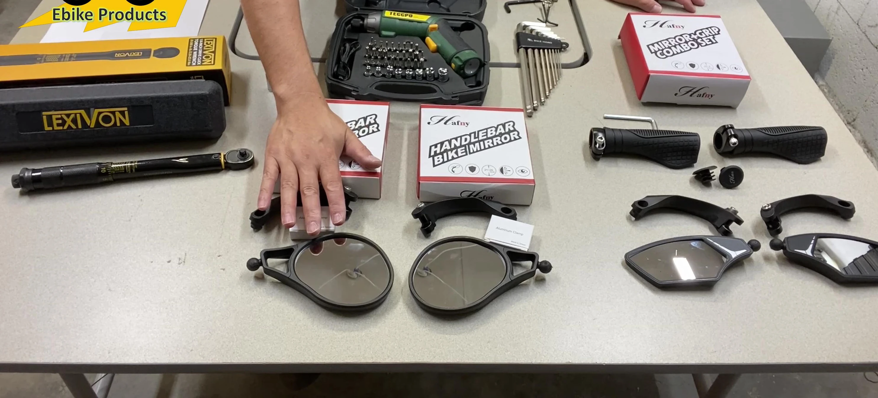 Hafny mirror next to the Lectric XP handlebar