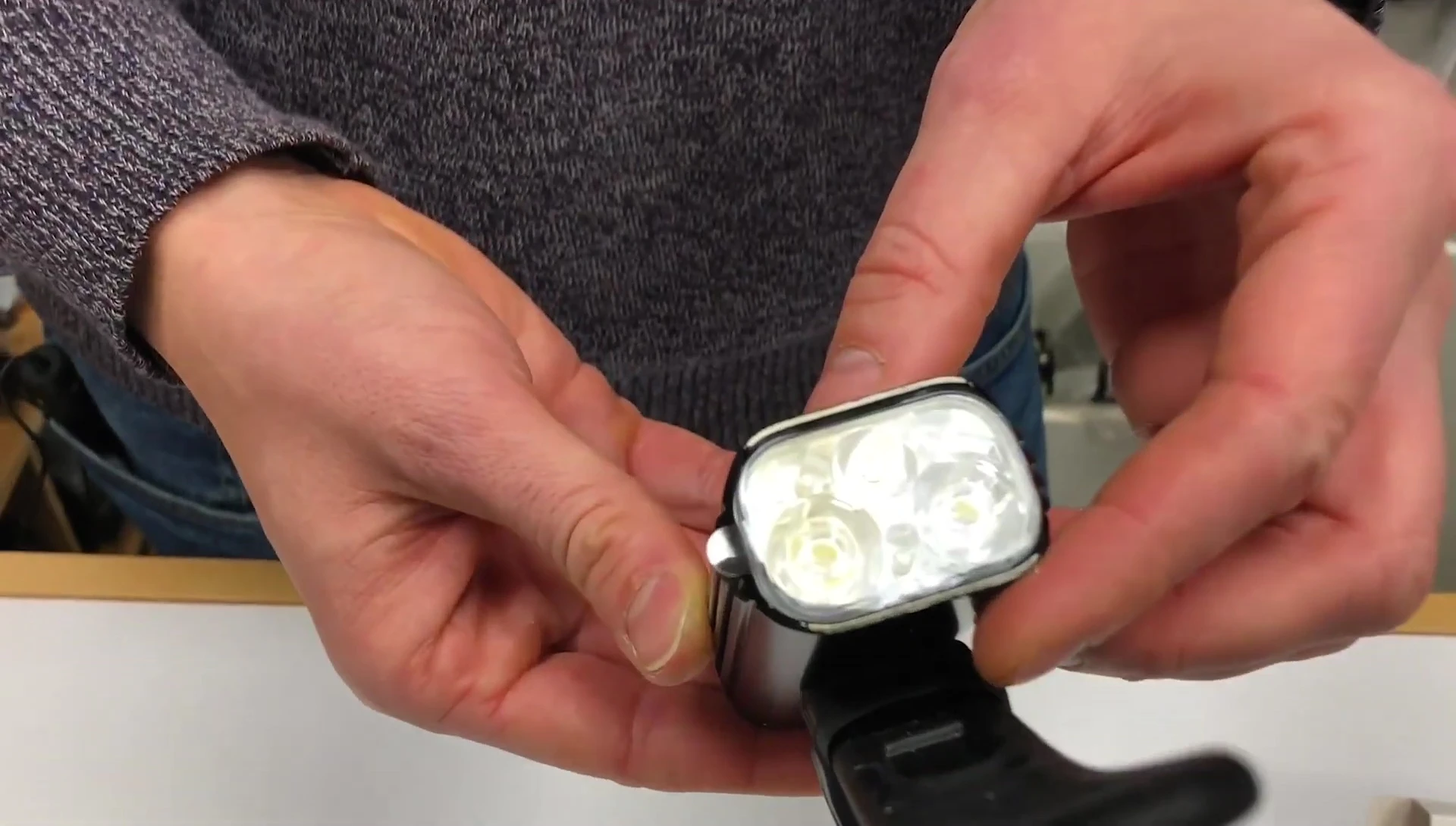 Showcasing the wide-angle lens of the Lezyne Macro Drive 1300XXL.