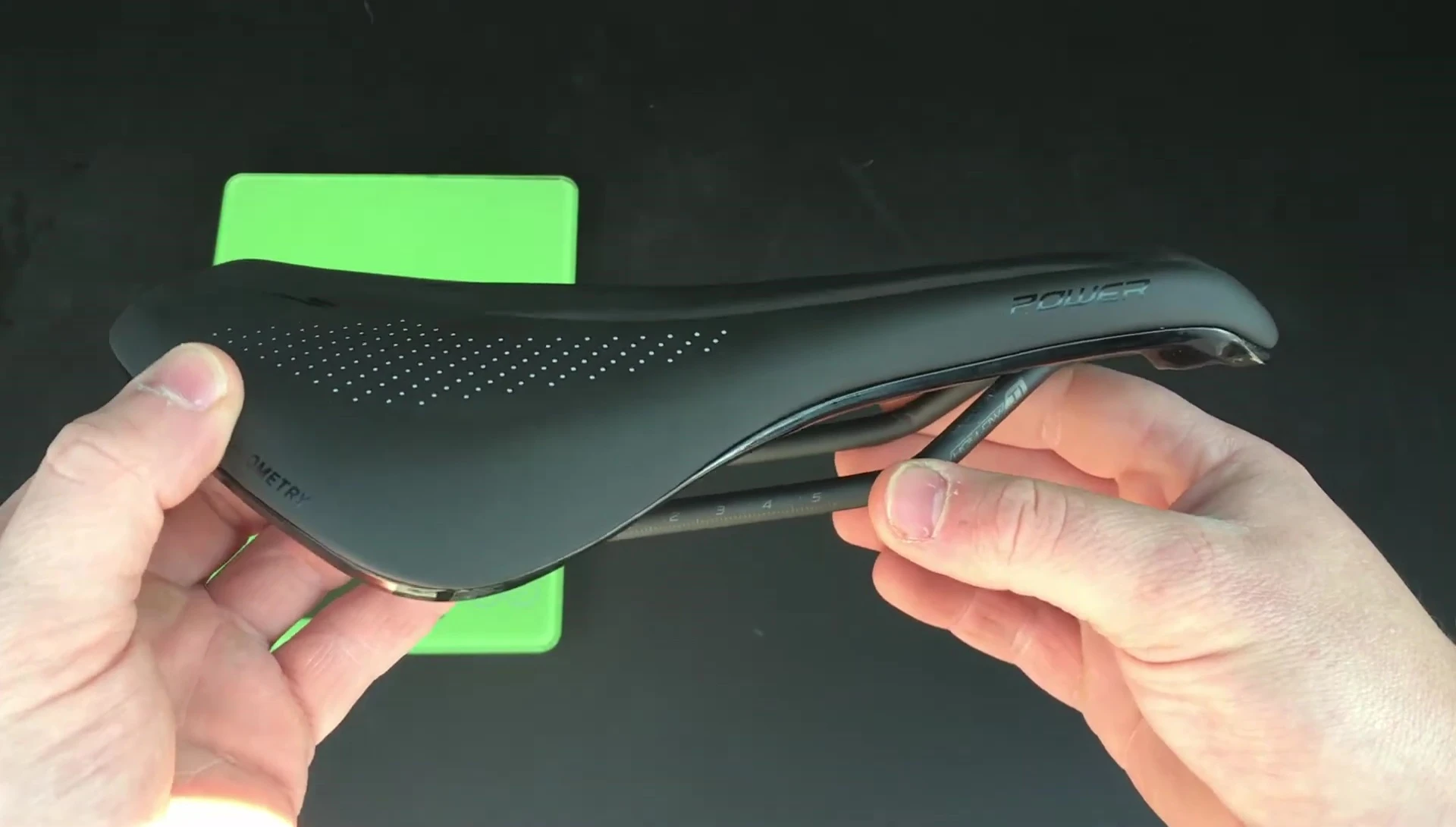 Image suggesting the saddle's suitability for aggressive riding positions.