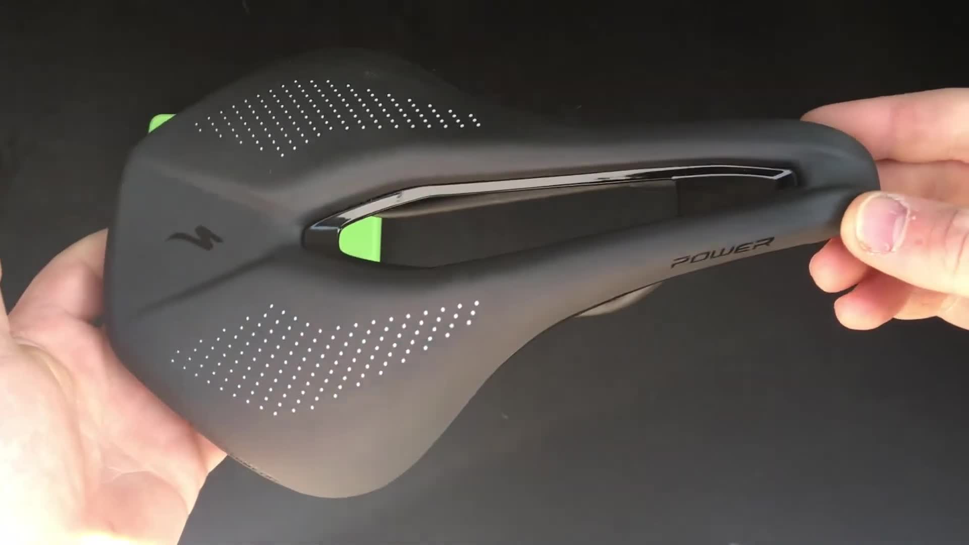 Close-up of the Specialized Power Expert Road Saddle, highlighting its design features.
