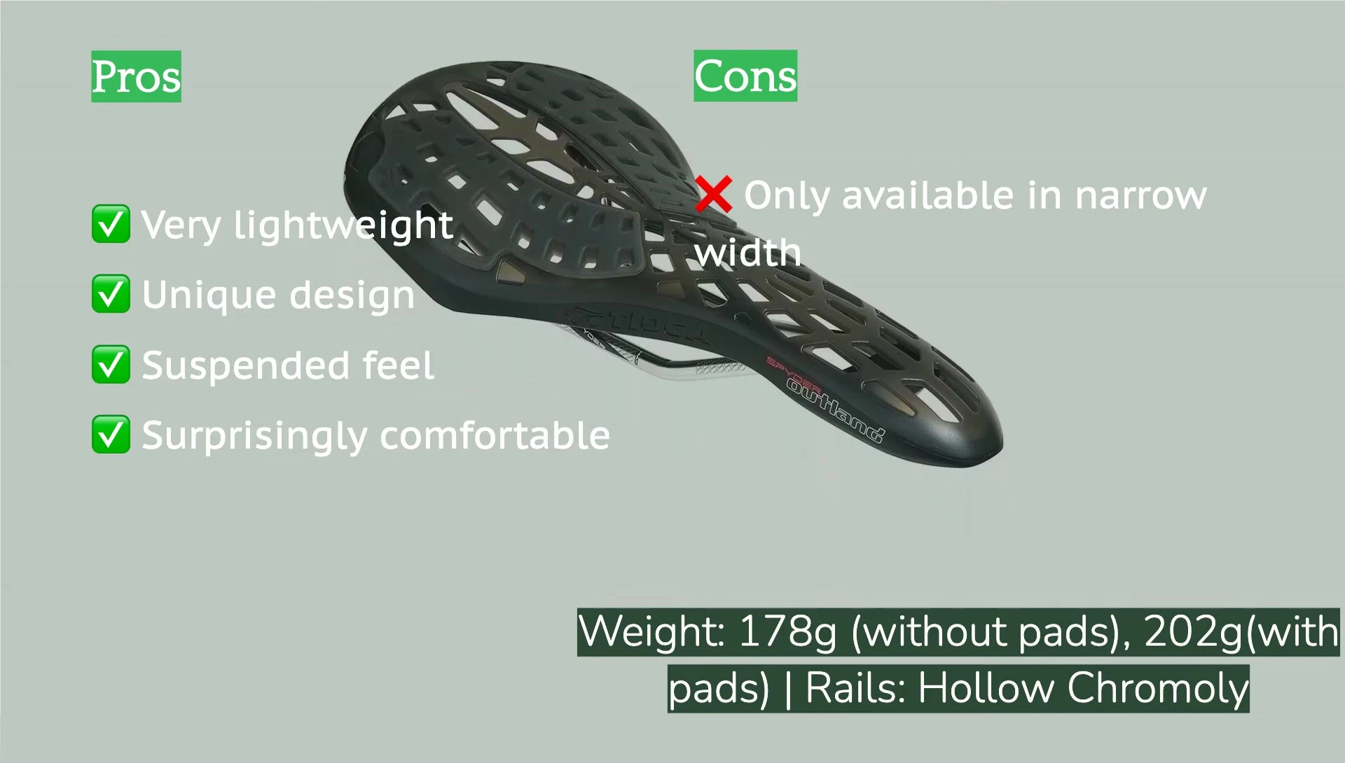 Highlighting the saddle's lightweight construction