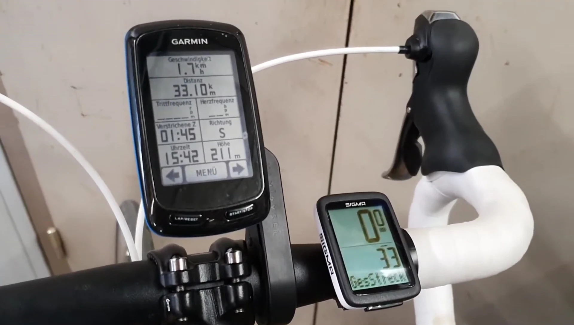 Data comparison: Sigma BC 10 WL, Garmin Edge 800, and GPS watch