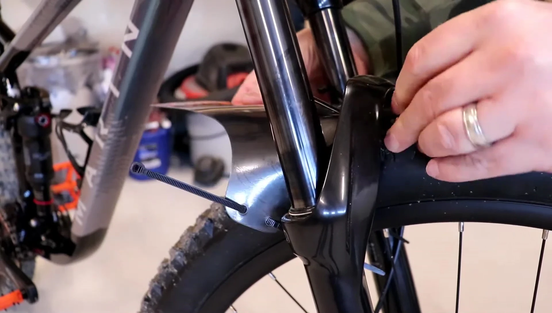 Tightening the zip ties.