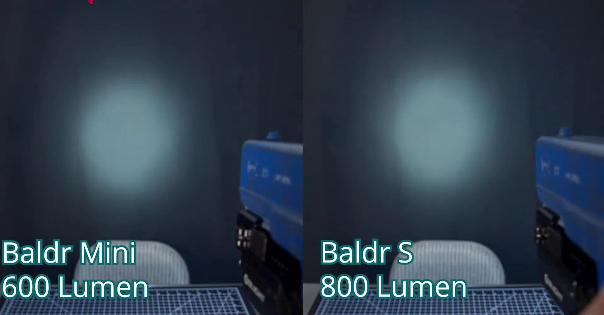 A shot demonstrating the Baldr S's light output in high and low mode.