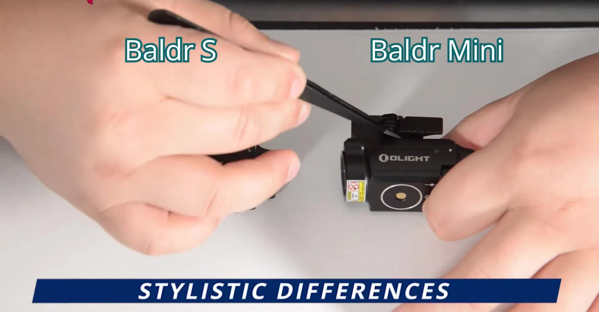 Side-by-side view showcasing the differing side profiles of the Baldr Mini and Baldr S.