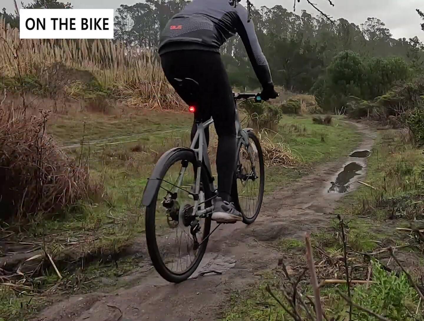 Fenders shown during a ride on a bike.