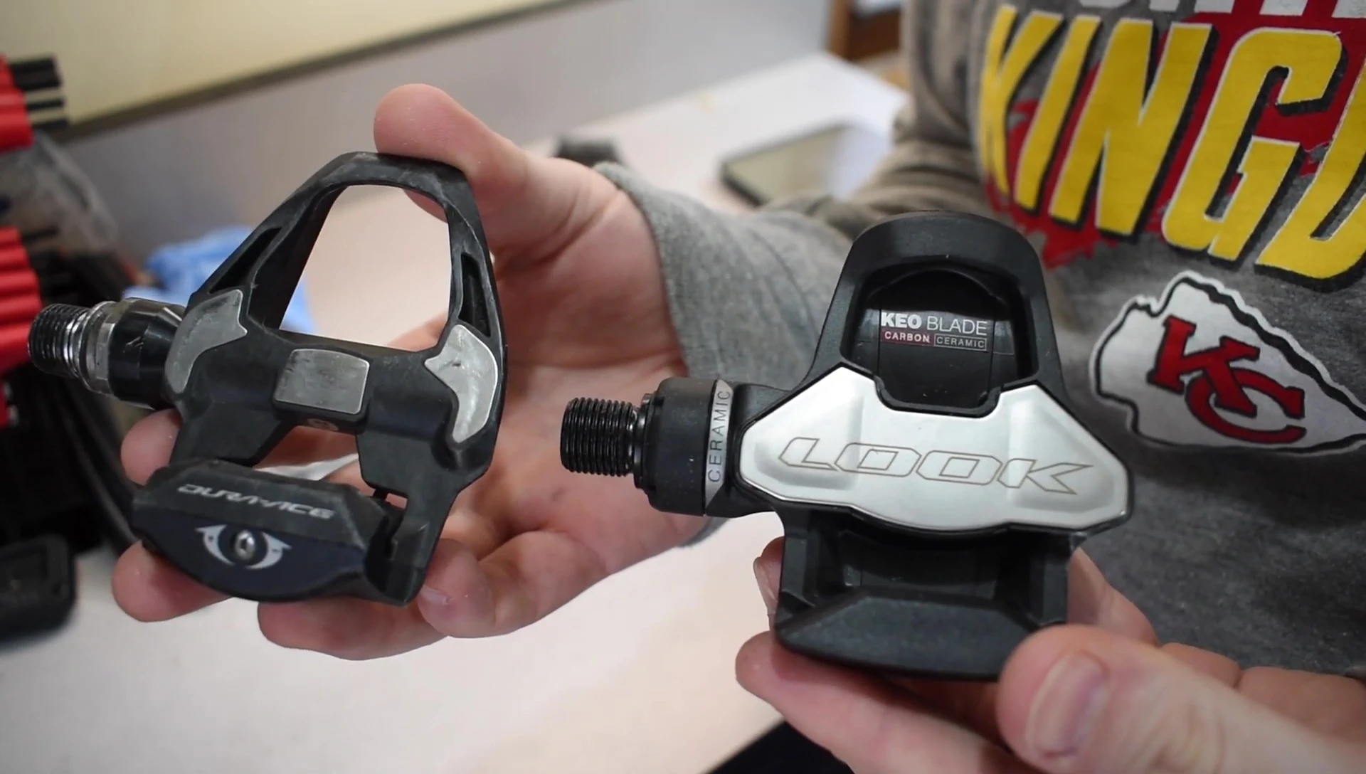 Close-up comparison of pedal platform sizes