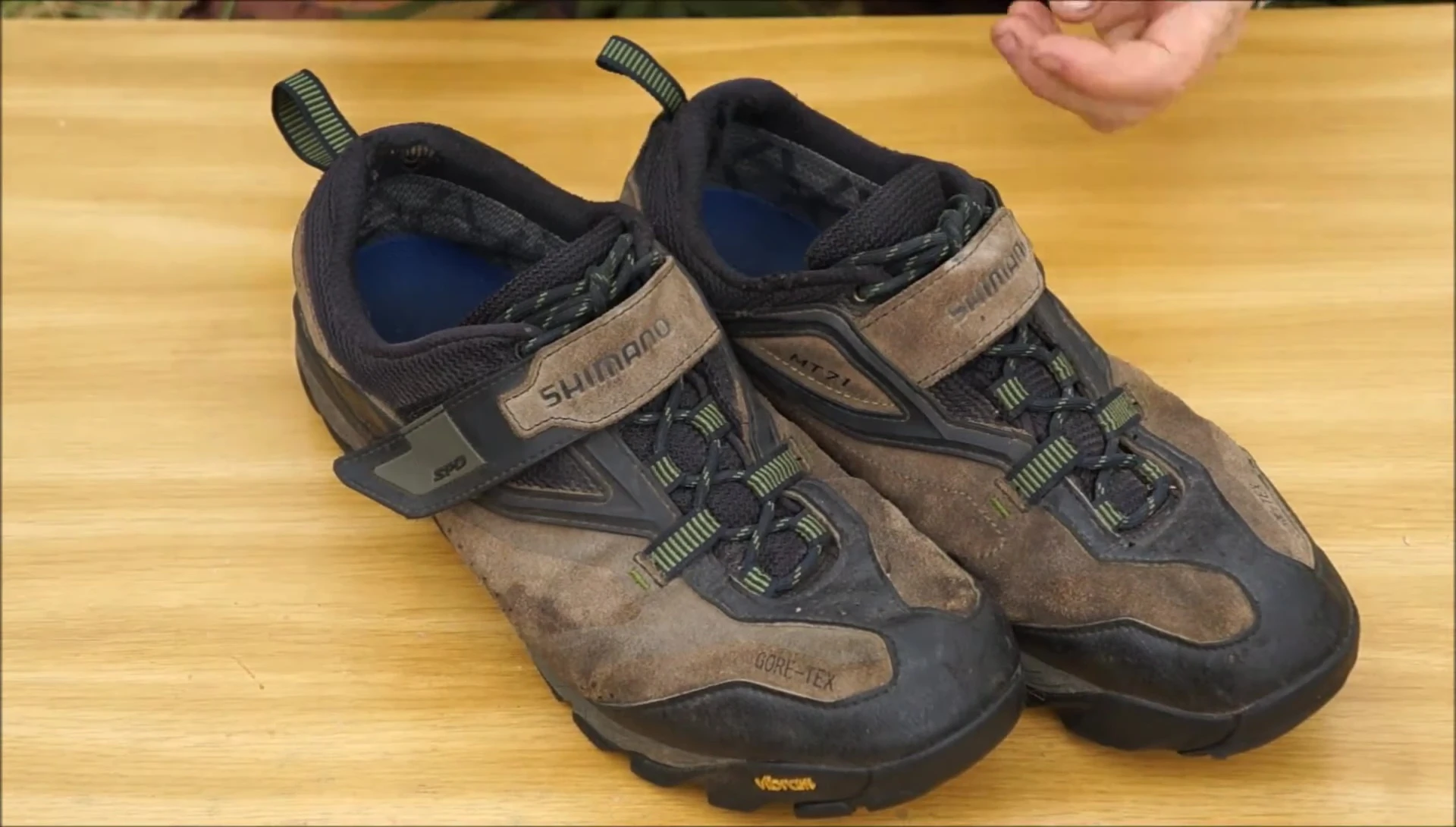 Shimano MT71 shoes shown during walking demonstration