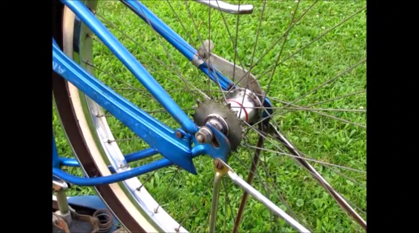 View of the single-speed Bendix coaster brake rear wheel.