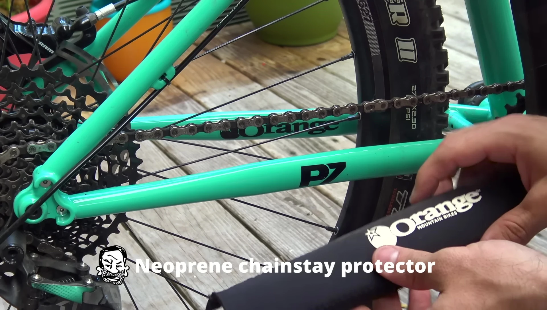 Neoprene chain stay guard secured with Velcro.