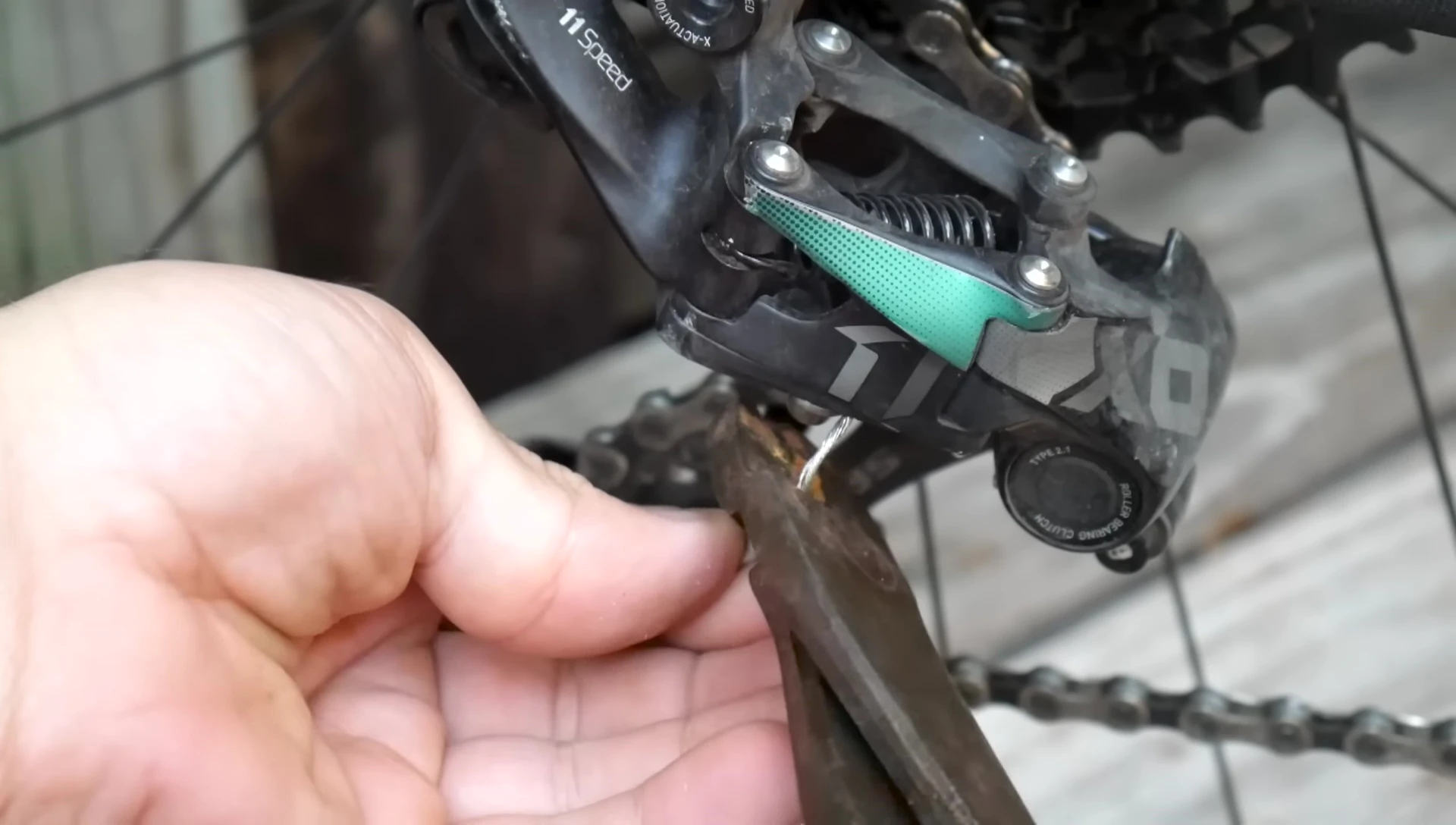 Colorful cable ends replacing standard silver ones.