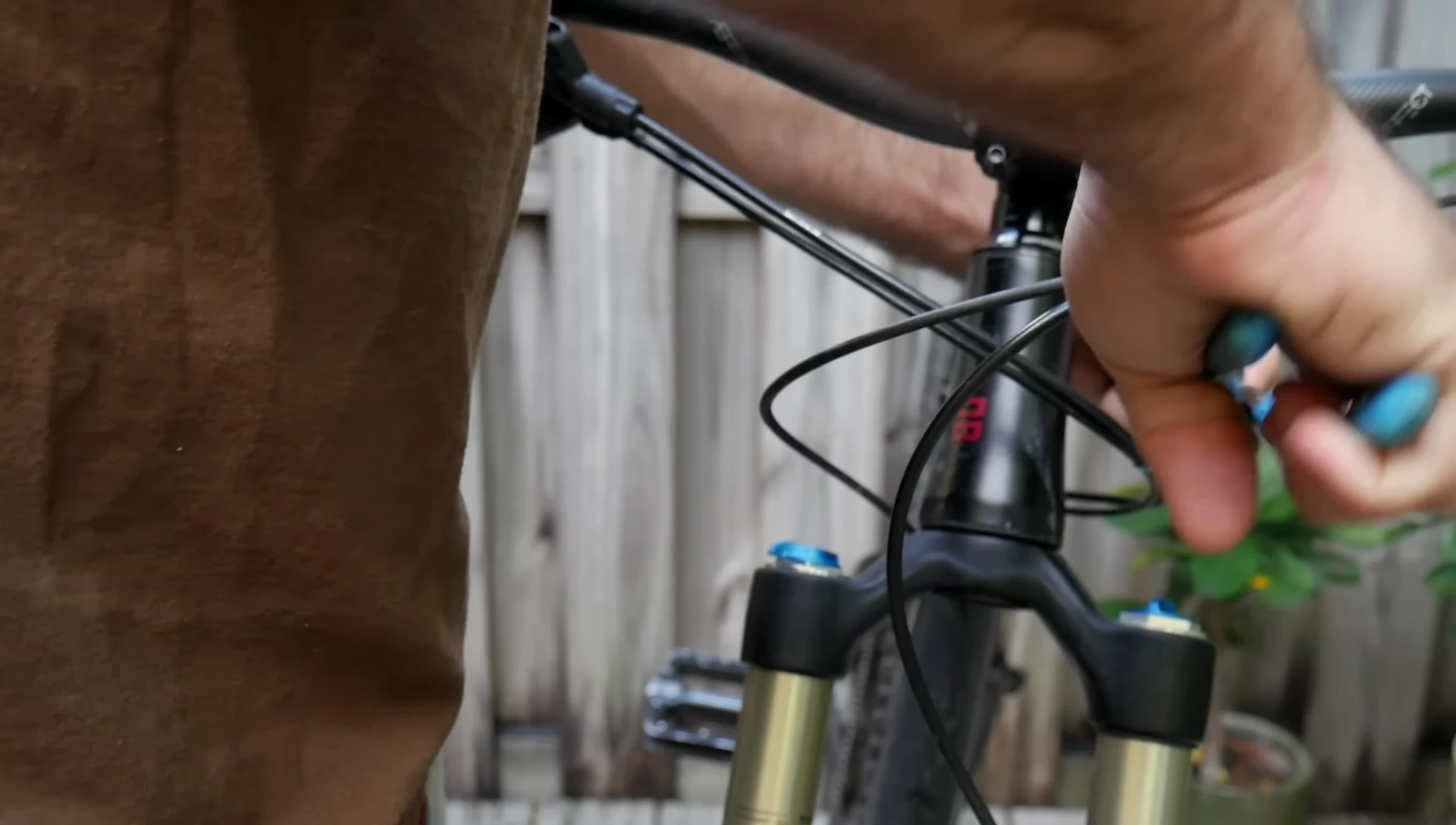 Zip ties organizing brake and shift cables.