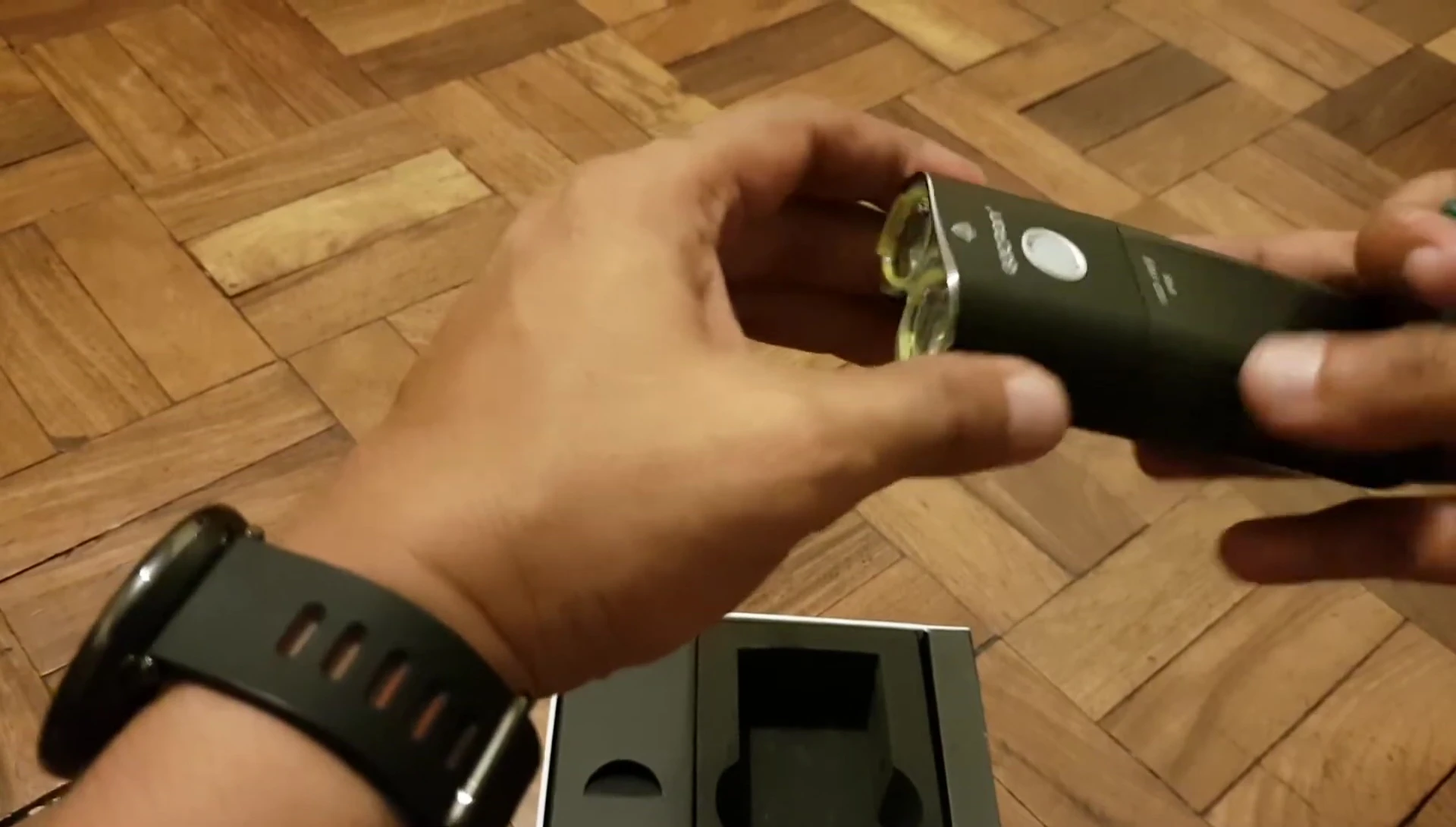 Close-up of the dual LED setup
