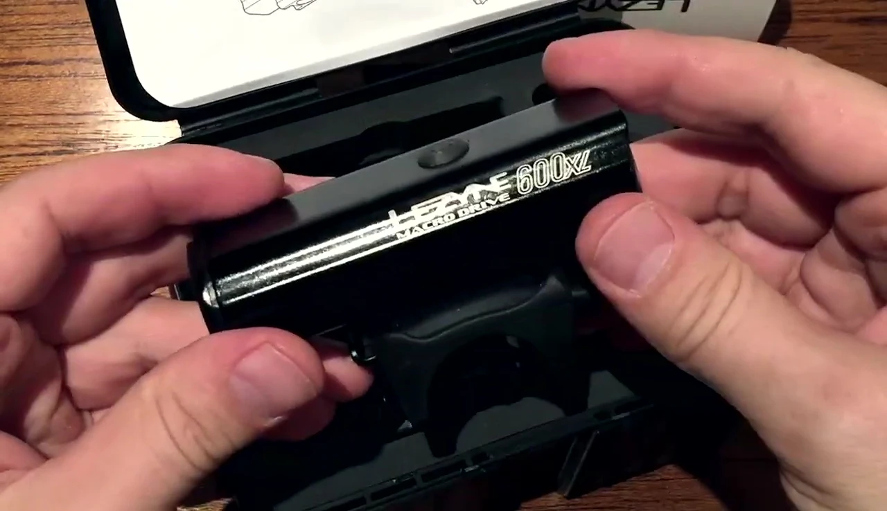 Close-up of the Lezyne Macro Drive 600XL light