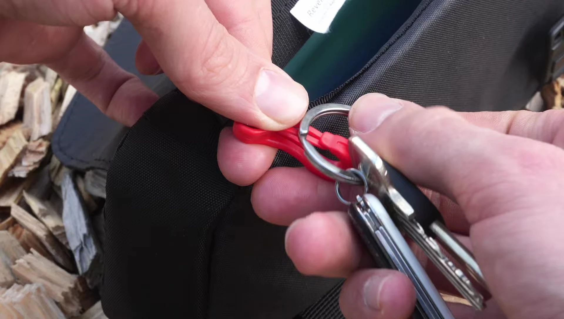 Close-up showcasing the integrated key clip.