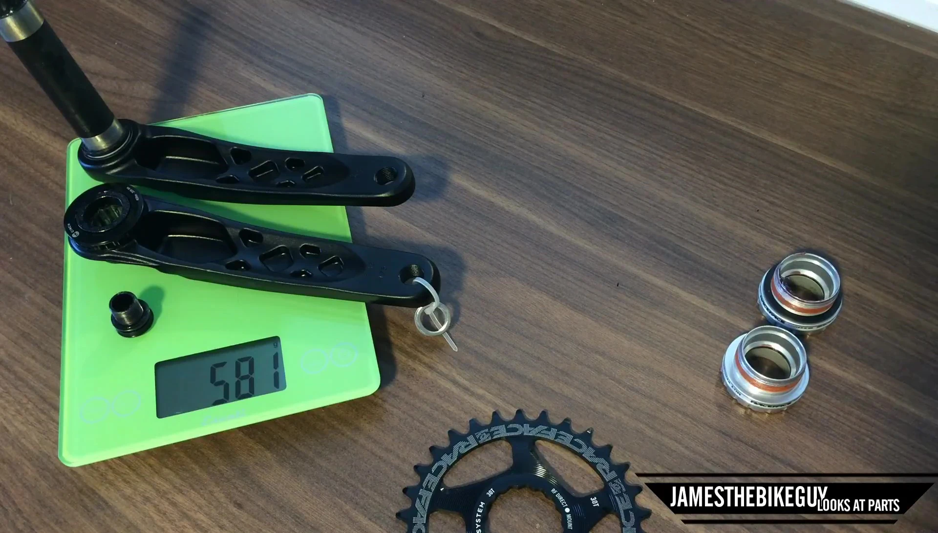 The complete crankset weight shown.