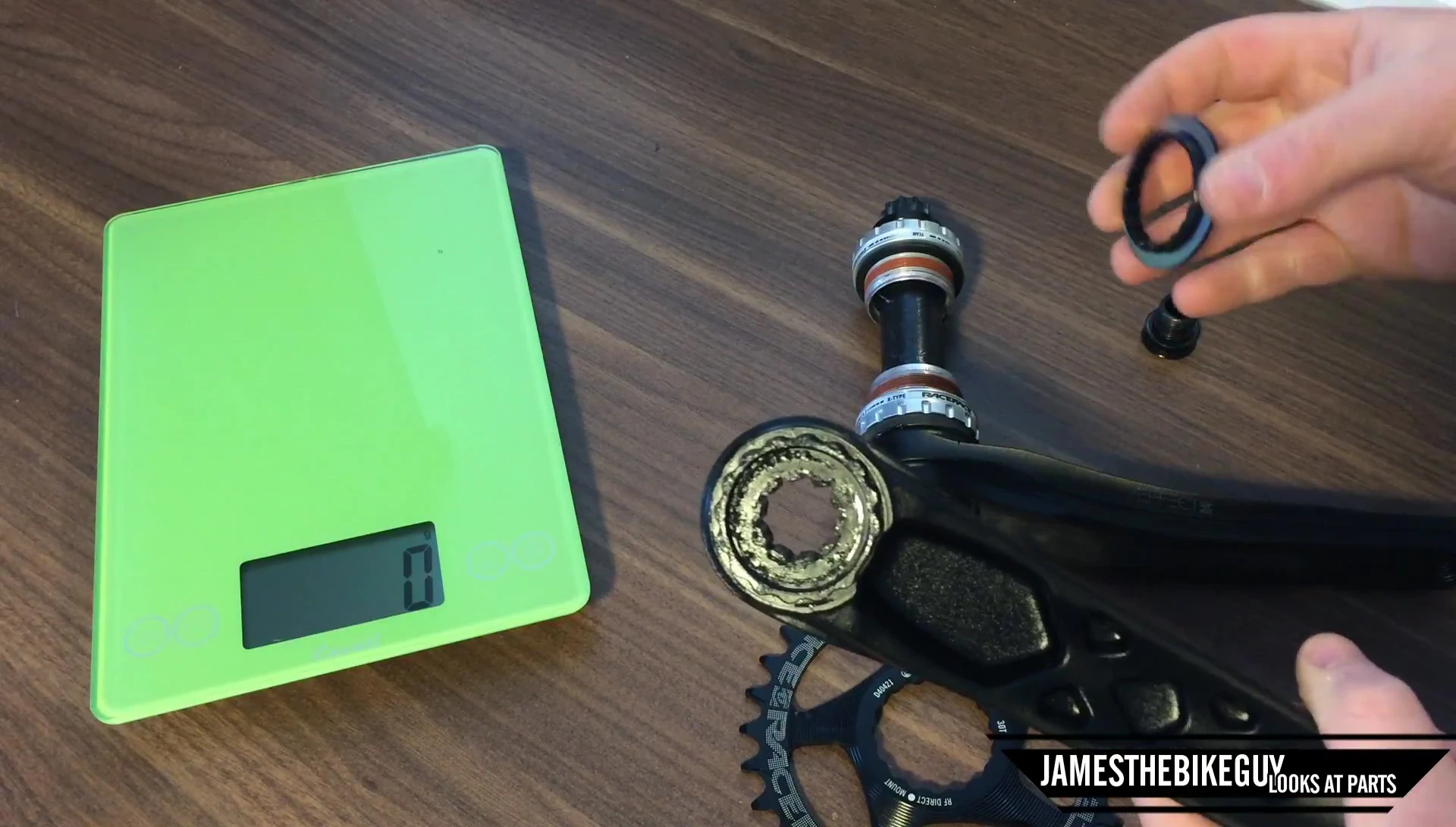 Showing the chainring mounting point and orientation dot.