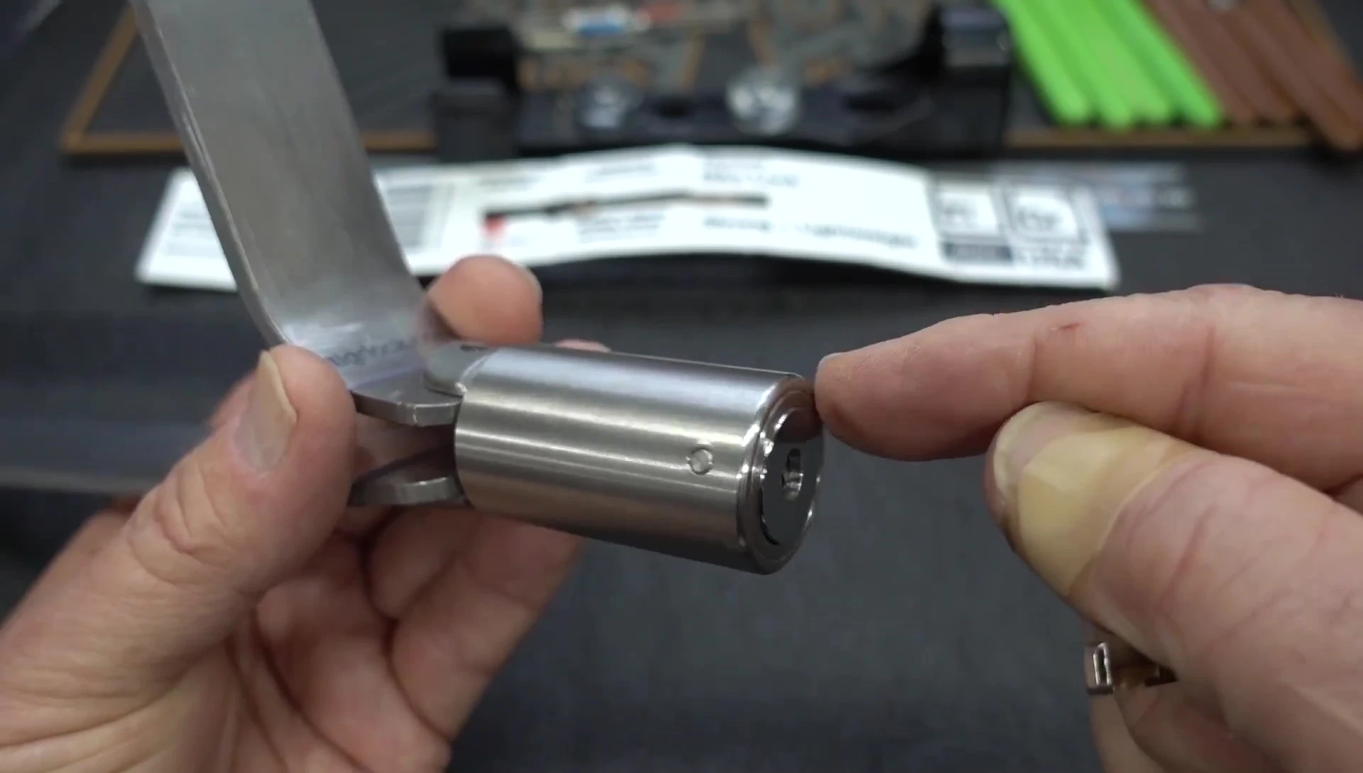 Close-up of the lock's internal components