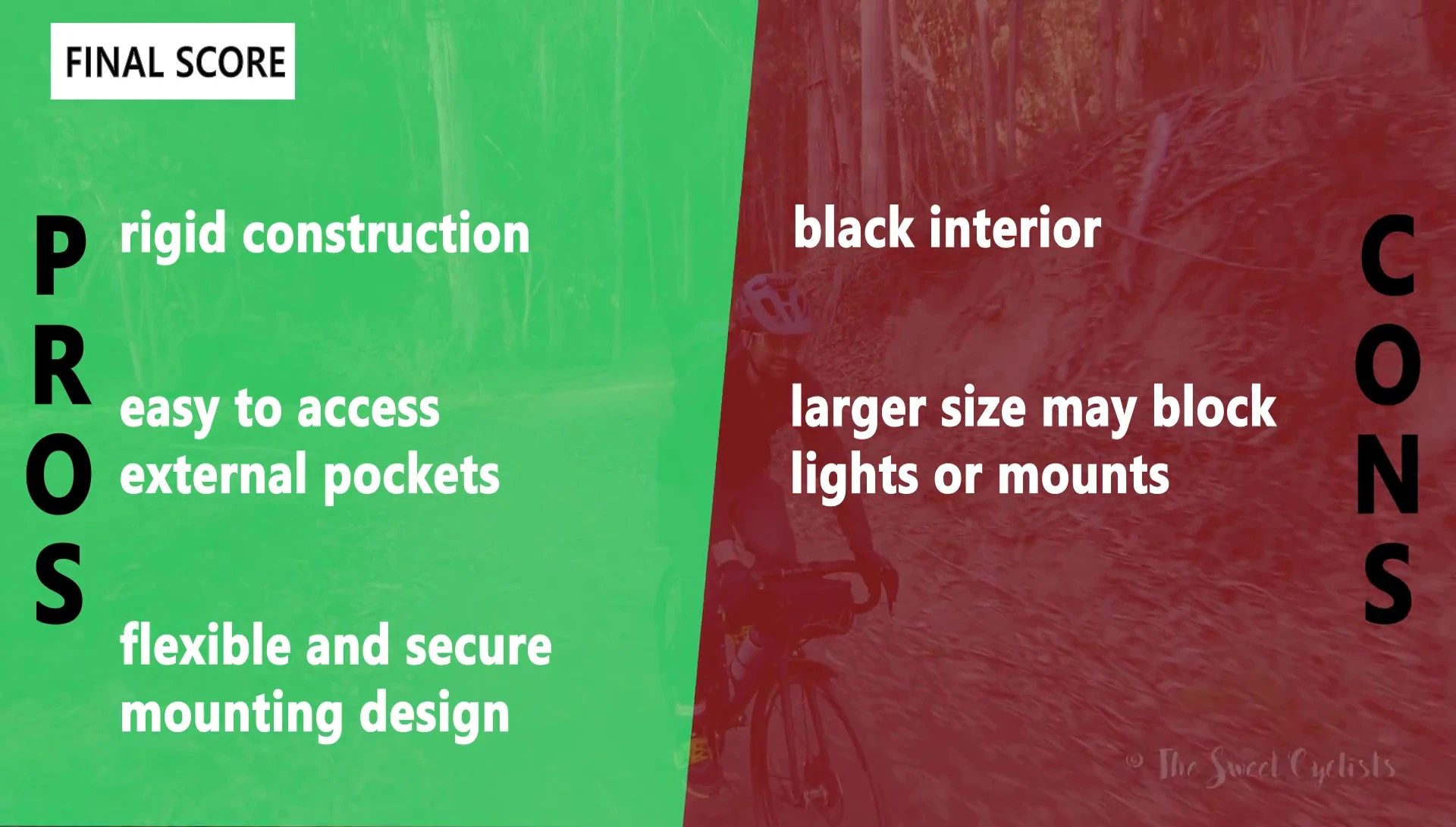 Summary of pros and cons displayed on screen.
