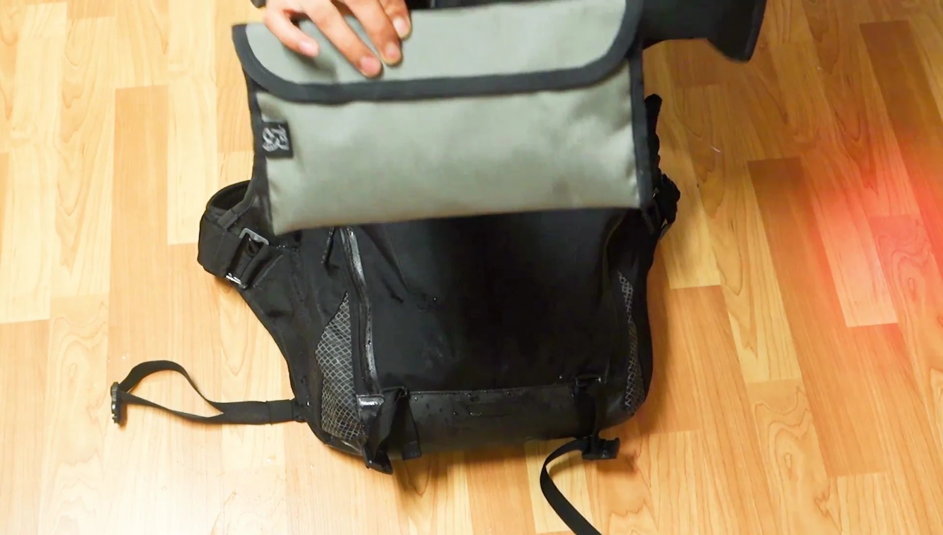 Showing the various compartments and items within the bag