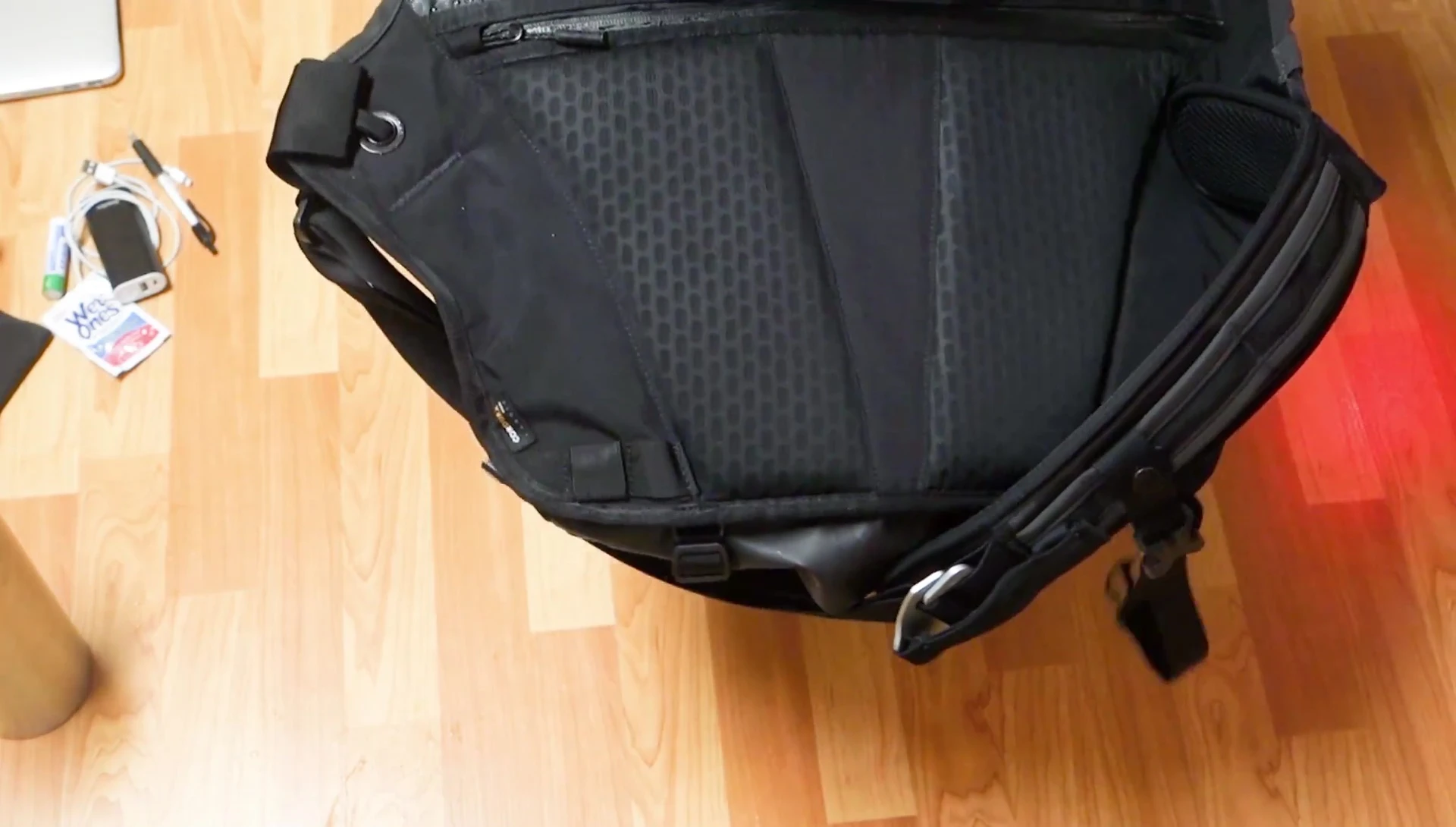 Shot of the bag's back panel, showcasing its ventilation