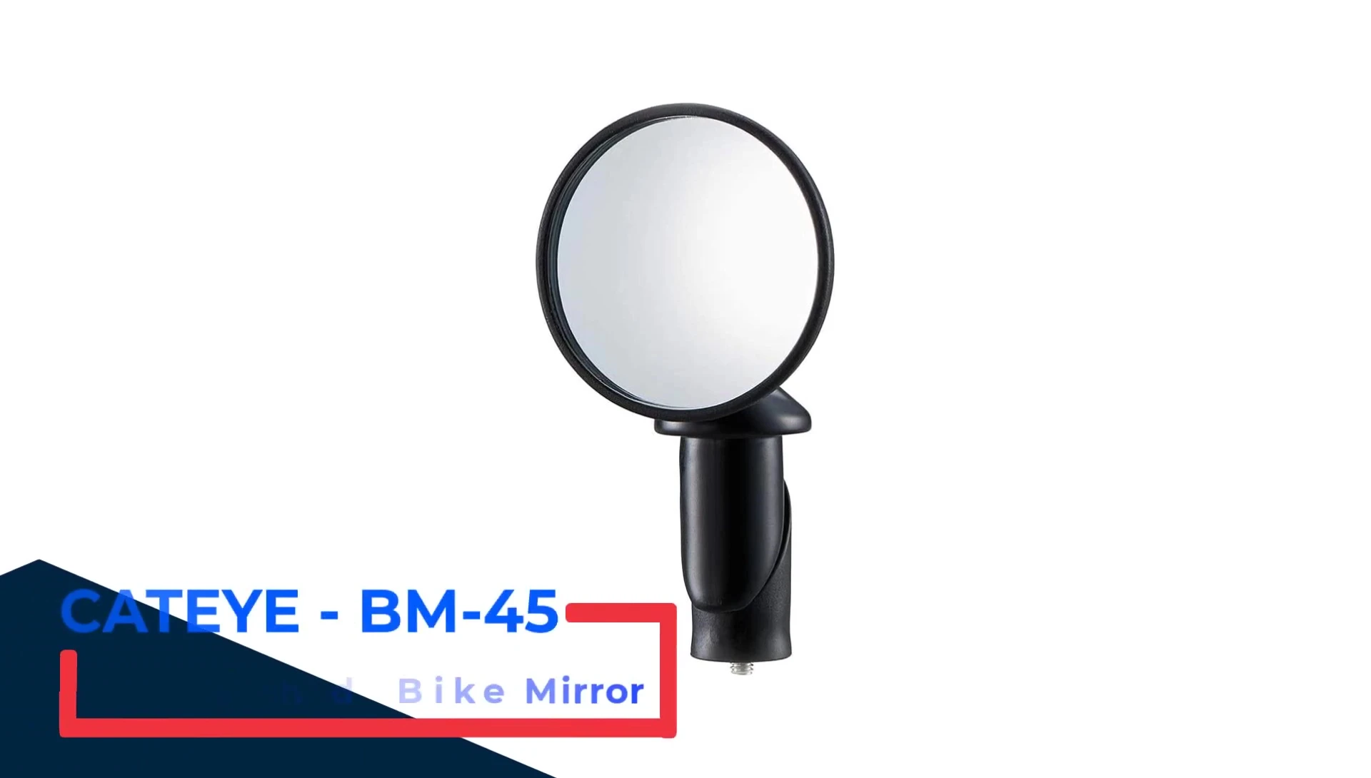 Close-up of the Canac BM45 mirror attached to handlebars.