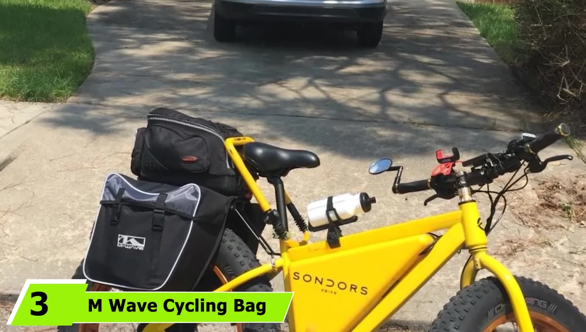 Complete M-Wave Cycling Back Pannier set shown on a bike