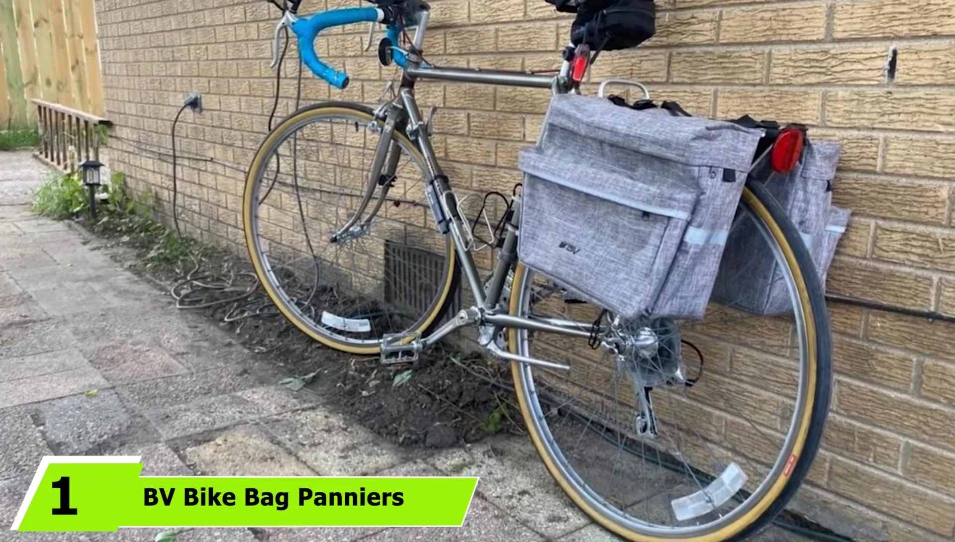 BV Bike Back Panniers shown mounted on a bike rack
