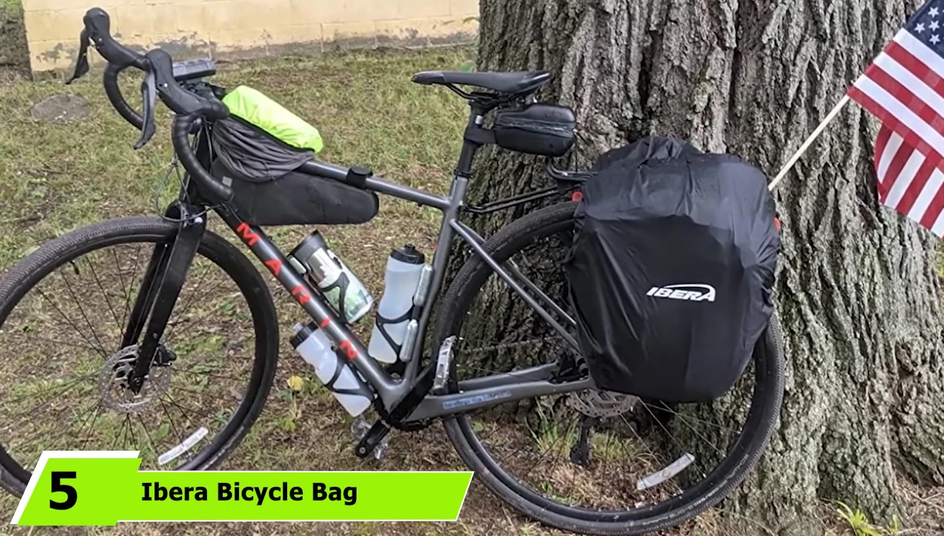 The IBERA Bicycle Pack Rack All Weather Pannier shown on a rack