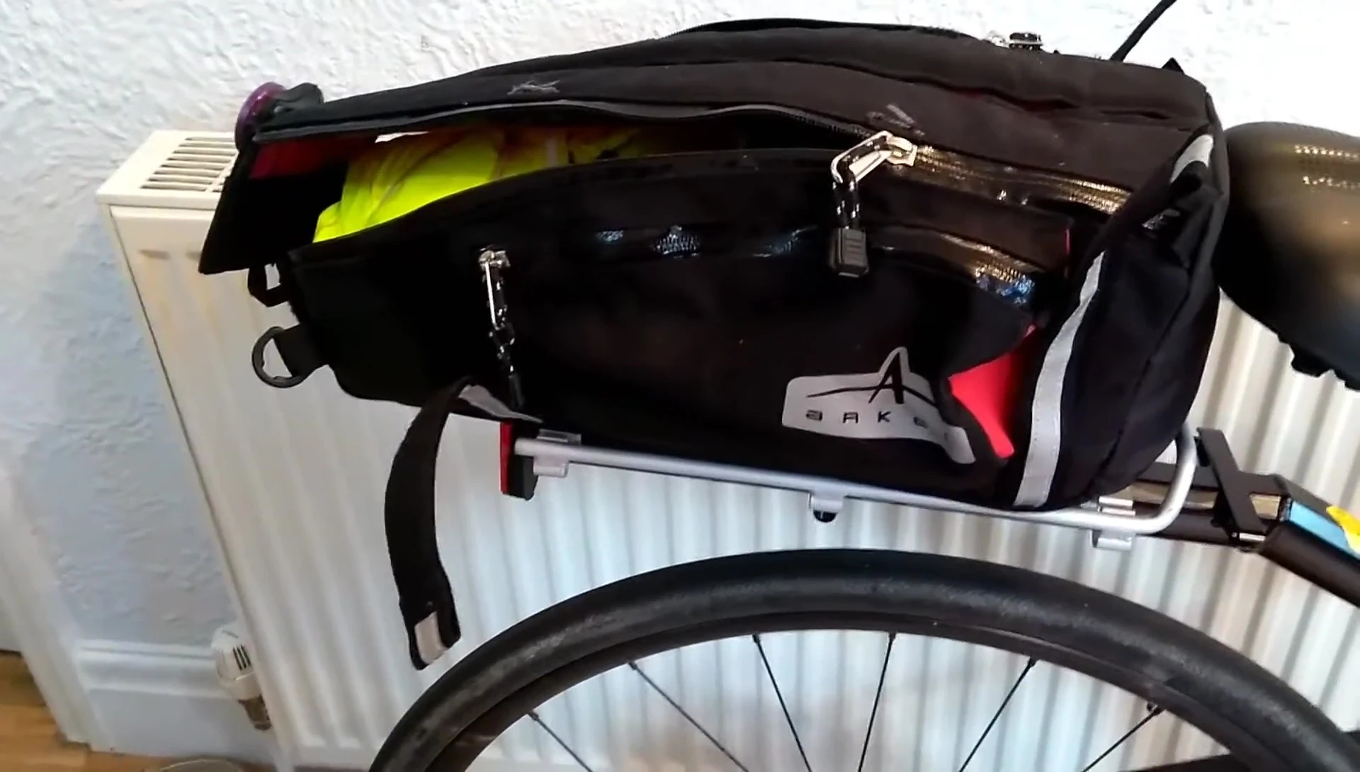 Close-up view of the Arkel Tailrider bag's features.