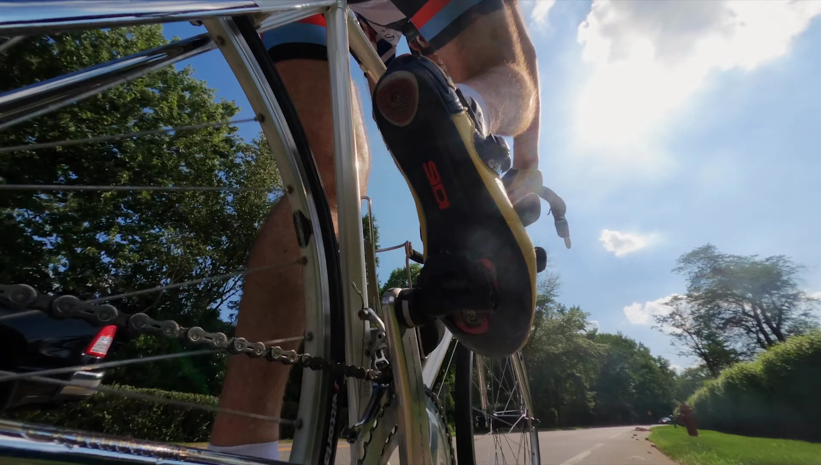The rider happily riding the bike