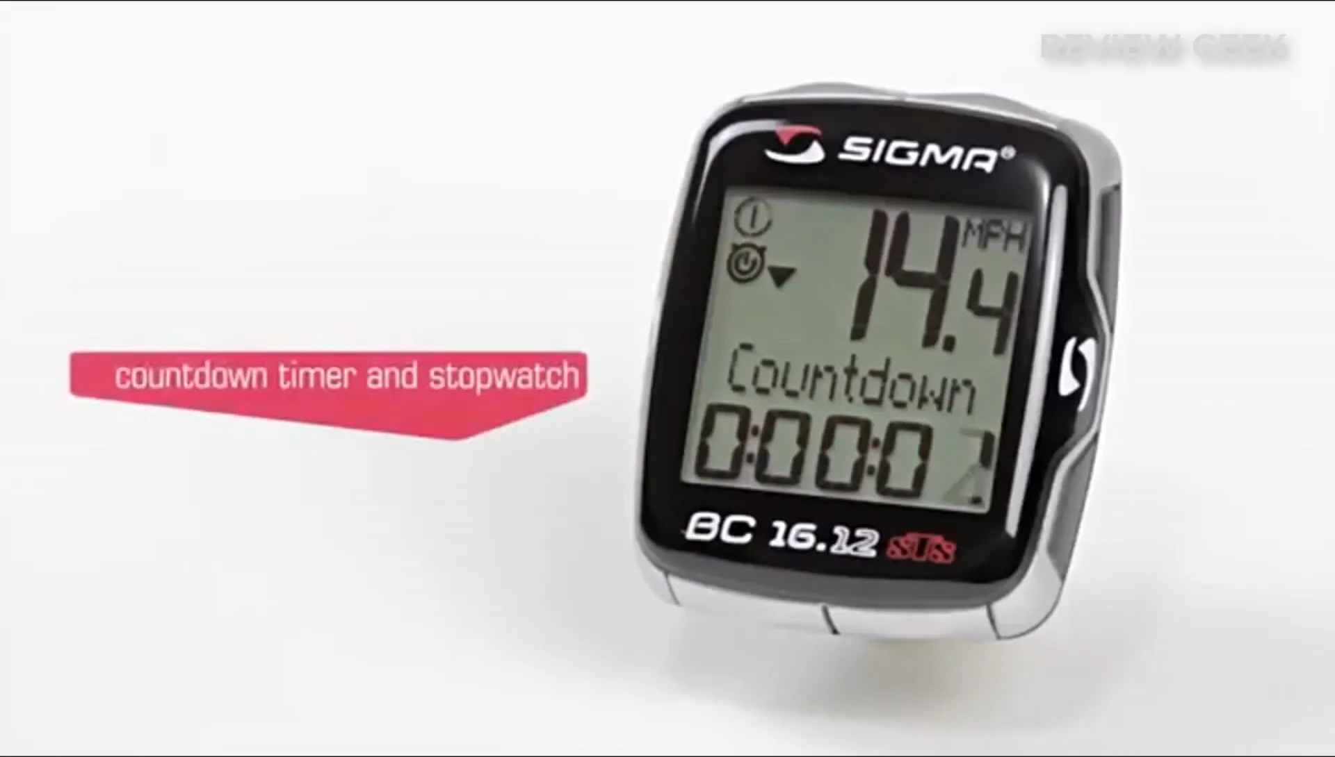 Close-up shot of a cycling computer showing a countdown timer