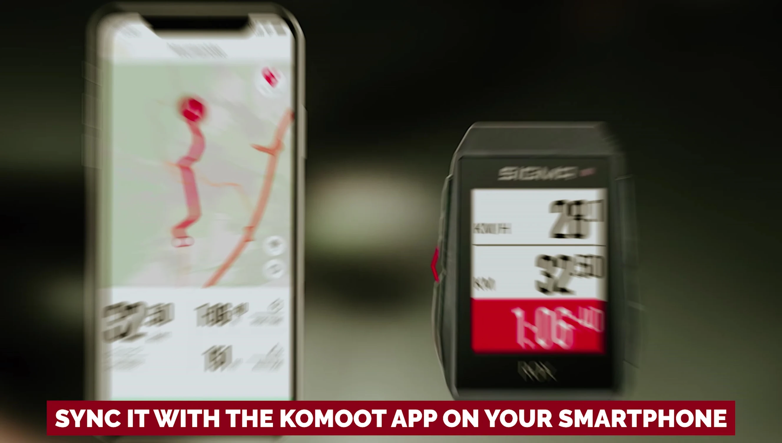 Screenshot showcasing the Komoot app integration with the Sigma ROX 11.1 Evo.