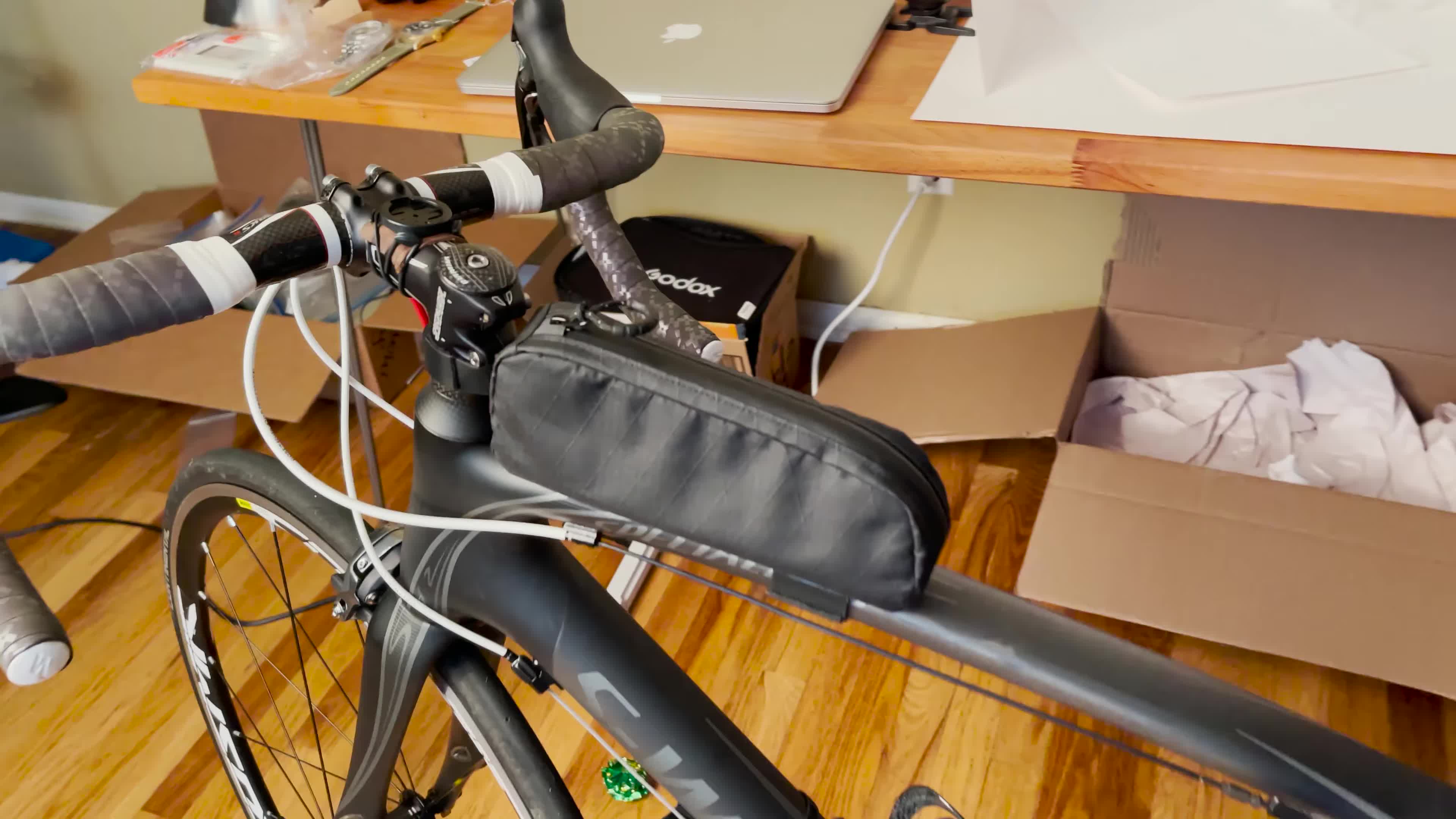 The speaker shows the difficulty in mounting the Garmin Varia radar on the back of the saddle.