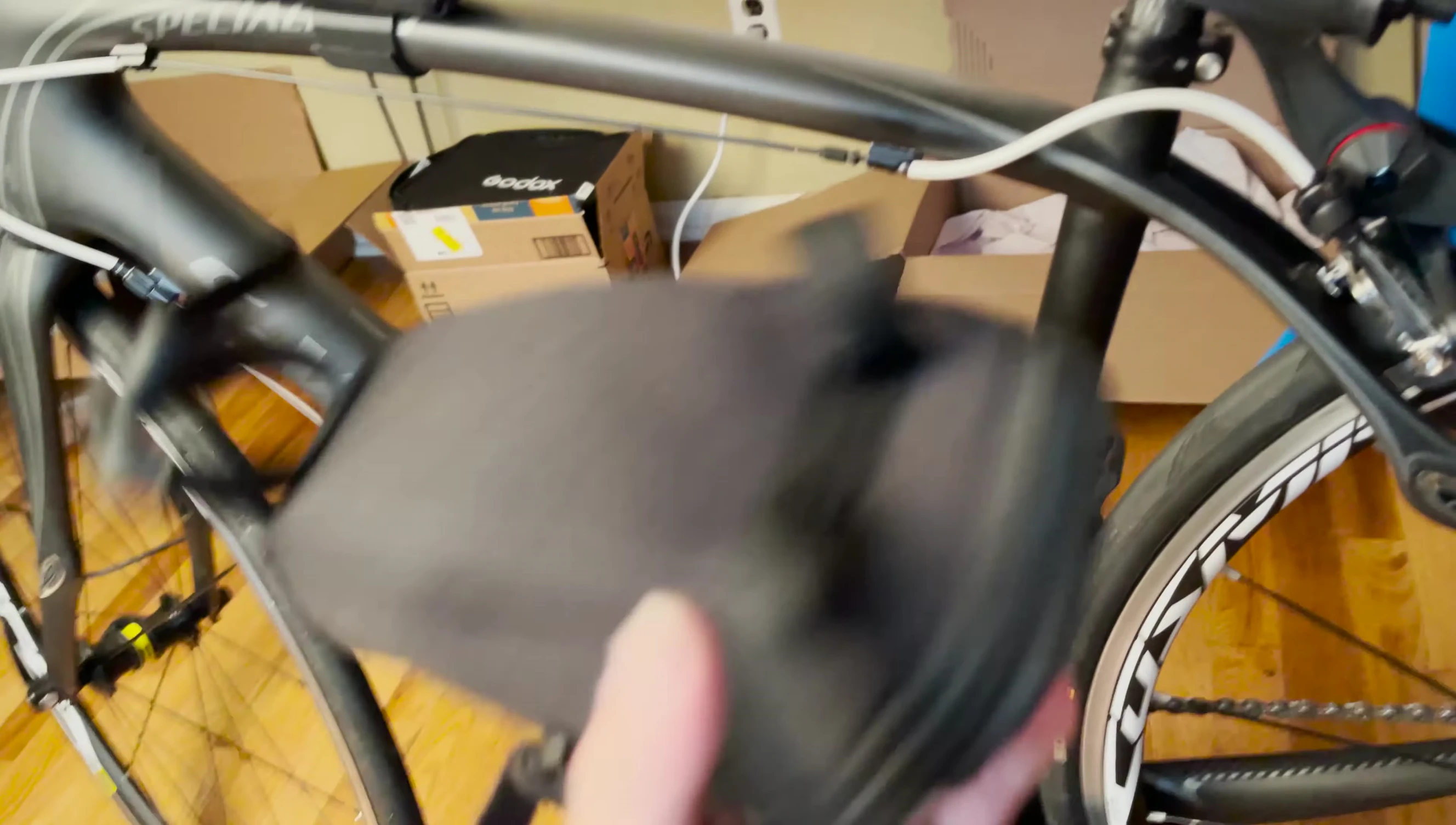 The speaker mentions the price of the Bontrager bag and the Aerial Wedge.