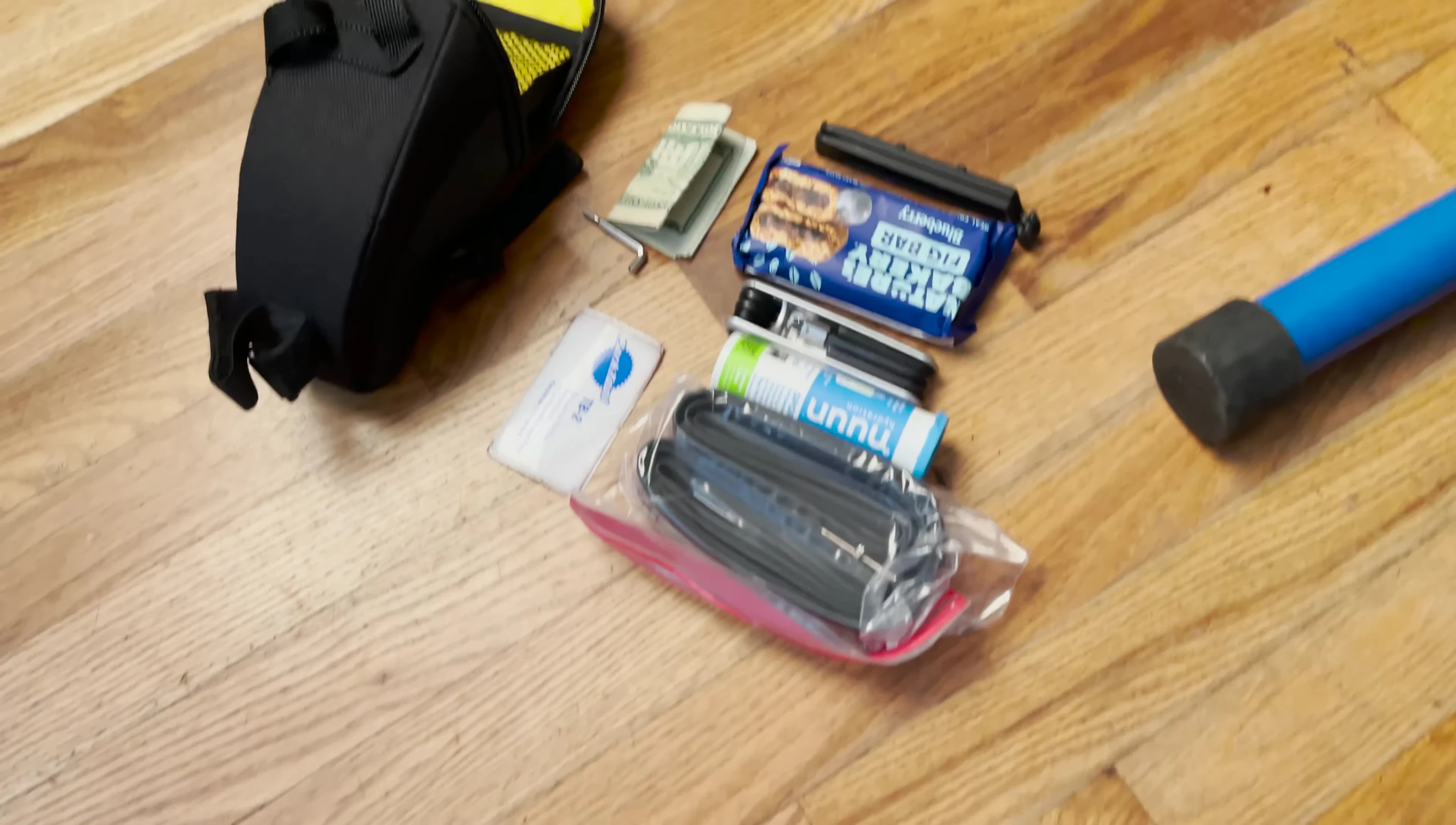 The contents of the saddle bag are shown.