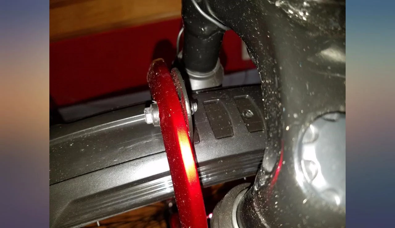 The rear fender installed neatly under the bike rack