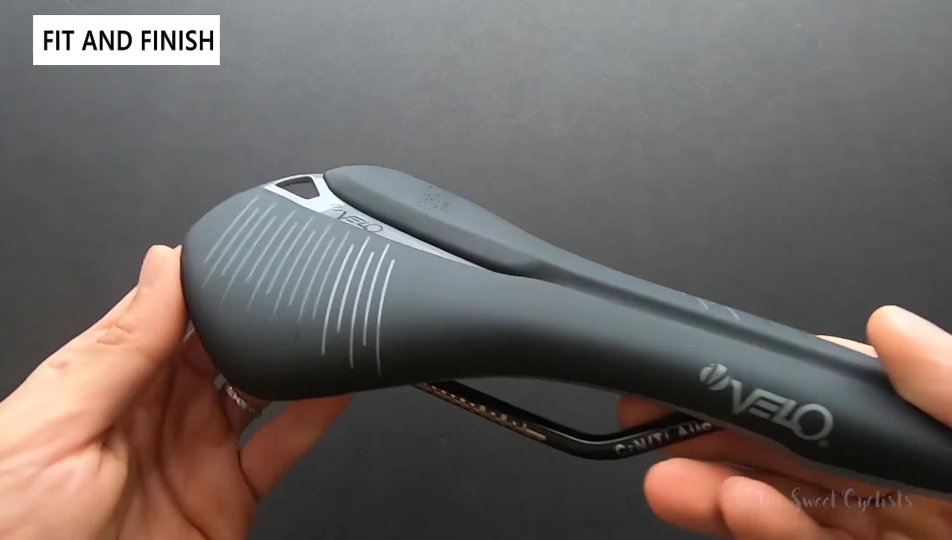 Close up of the saddle showing the graphics and design.