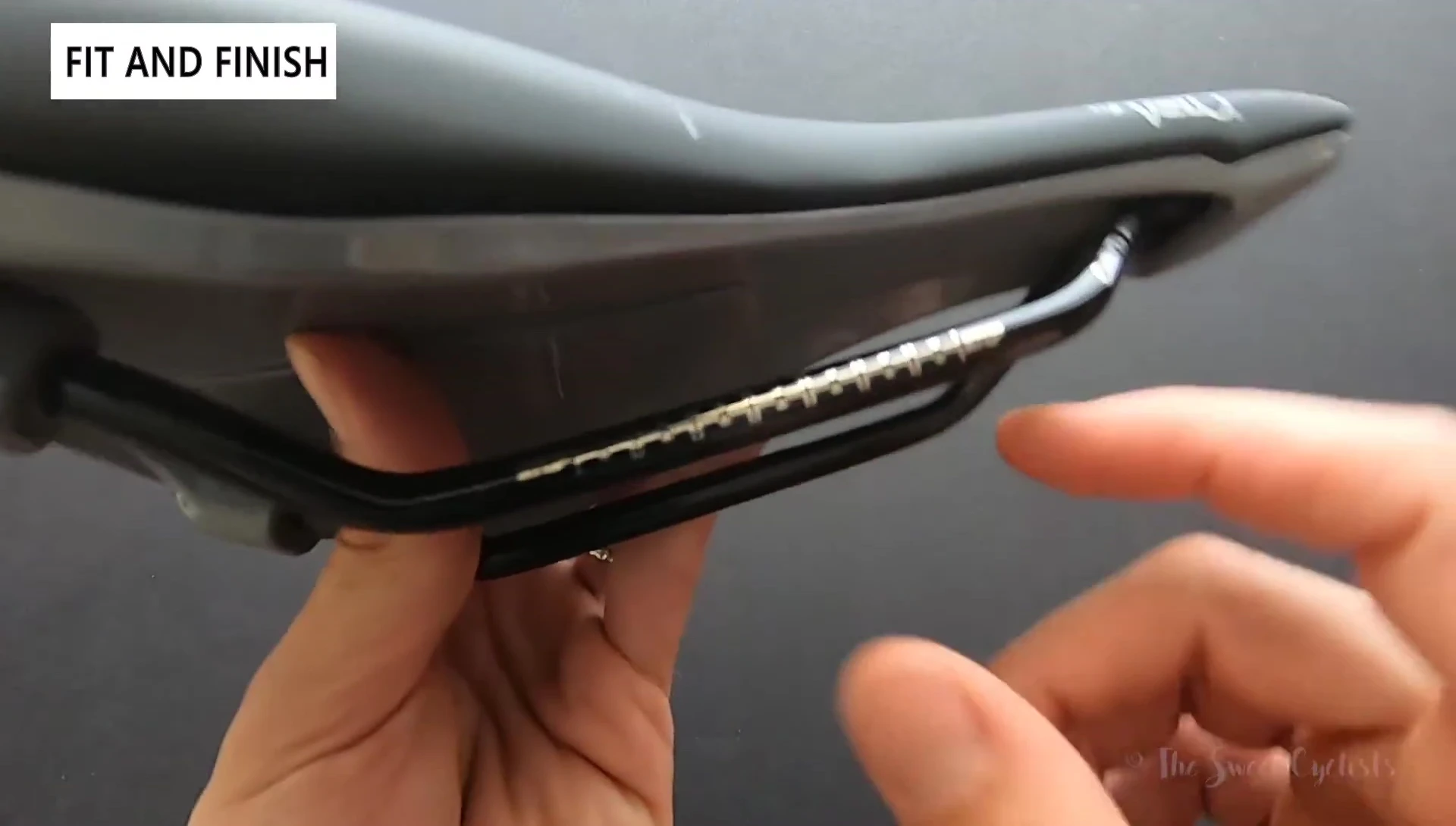 Close-up view of the saddle's base, showing its width.